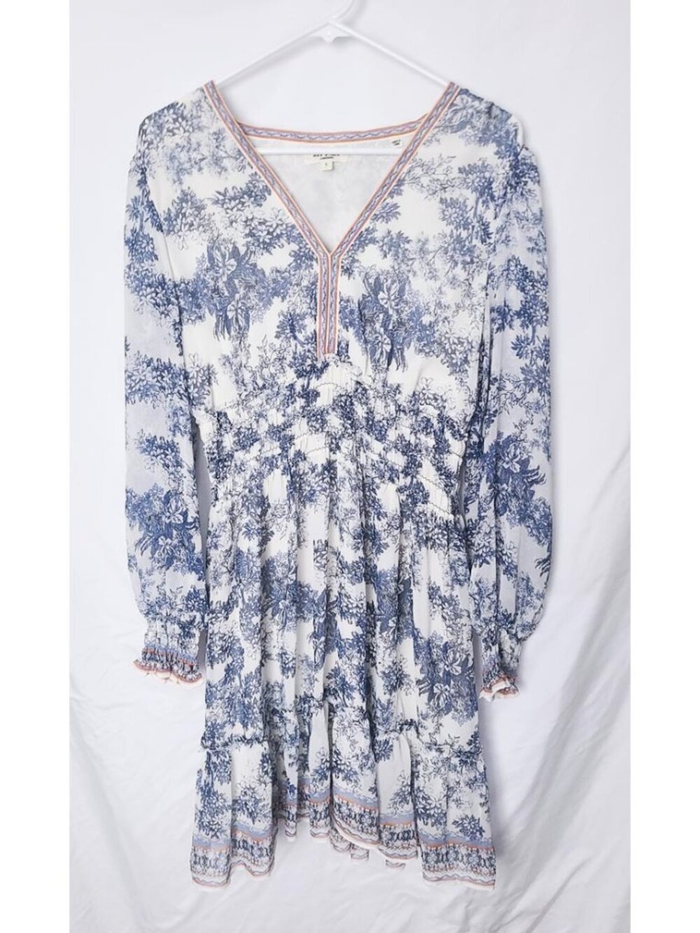 Max Studio Blue Print Long Sleeve Dress - L